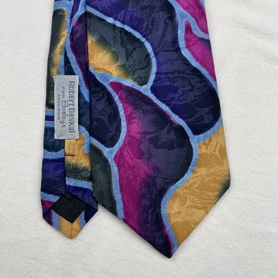 Corbata de seda pintada a mano ROBERT DASKAL, firmada "Deloro Basc" abstracta colorida Foto 1 de 4