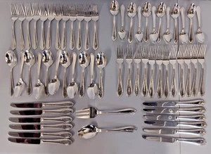 61 Piece Reed & Barton Whitley Stainless Flatware Beaded Set Spoons Forks Knives - Picture 1 of 10