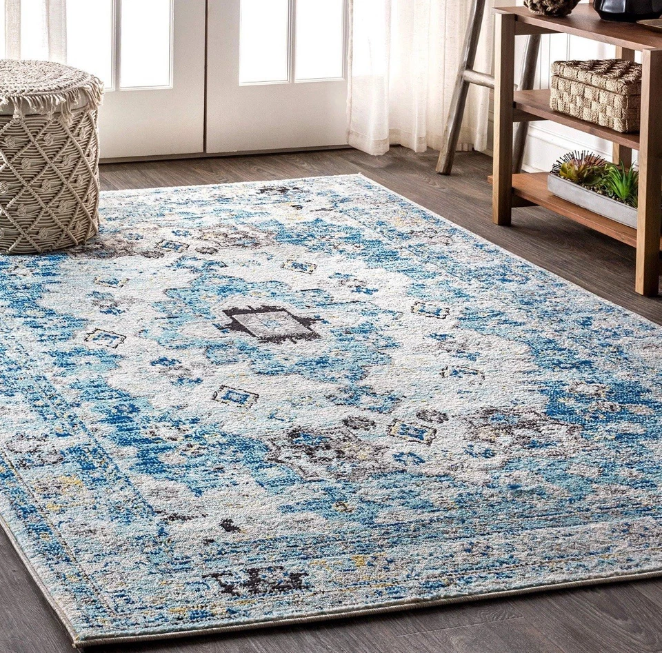 Alfombra medallón JONATHAN Y 3x5 pies moderna boho vintage crema/azul sala de estar dormitorio Foto 1 de 1