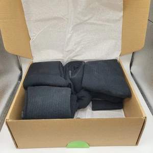 GKX Mens Crew Socks - 7 Pairs - Black with Gray Toes - 10-13 - Picture 1 of 4