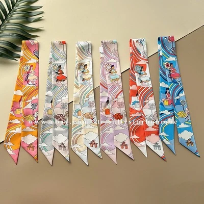 Sallys Boutique 18 Momme Twill Silk Scarf Ribbon Cloud Girls Necktie Headband - Image 1 of 4