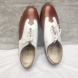 FootJoy Classics Brown/White Leather Wingtip Oxford Golf Shoes Sz 8 B - Picture 1 of 5