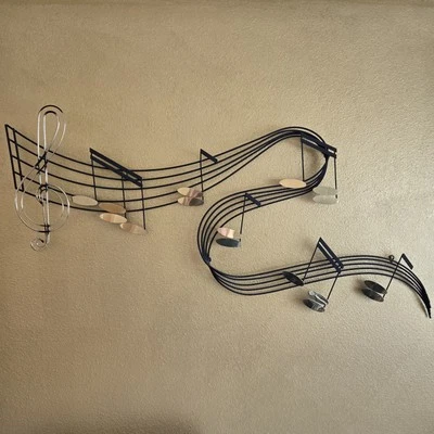 RARE MCM Mid Century Modern Curtis Jere 61” Iron Wall Sculpture Musical Notes - Image 1 of 4