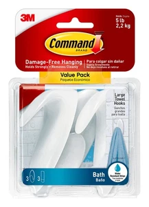 Bath Large Towel Hook Value Pack, Clear Frosted, 3-Large Hooks, 3-Water-Resis... - Bild 1 von 9