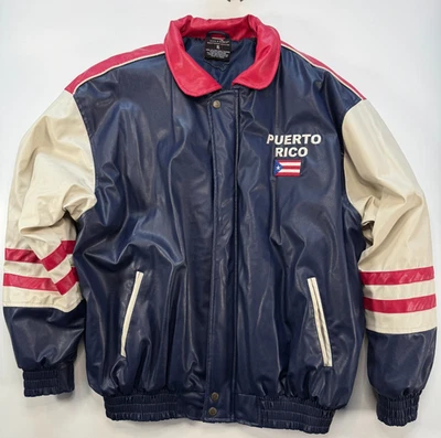 Steve And Barry Puerto Rico Big Flag Bomber Jacket Mens XL Faux Leather Pride - Image 1 of 4
