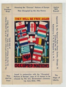 WW2 Patriotic 1942 STAEHLE DIETZ MINT LABEL OCCUPIED NATIONS WILL BE FREE AGAIN - Picture 1 of 1