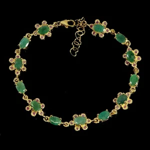 925 Sterling Silver Bracelet Oval Emerald 6x4mm Ruby Gemstone Jewelry 7.5 Inches - Picture 1 of 14