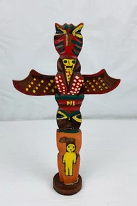 Vintage handgeschnitzter & bemalter Totempfahl aus Holz Indianer 8 Zoll hergestellt in Japan - Bild 1 von 6