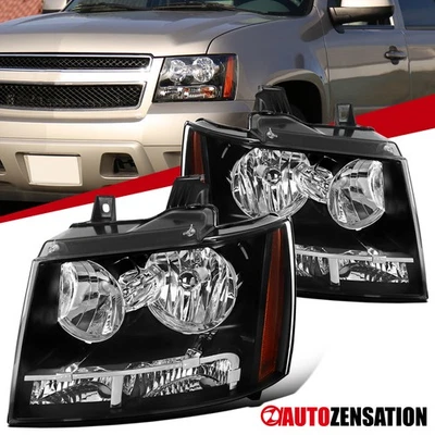 Fit 2007-2014 Chevy Avalanche Tahoe Suburban Black Headlights Left+Right 07-14 - Image 1 of 4
