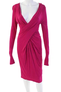 Donna Karan Signature Damen V-Ausschnitt Langarm Kleid Magenta Pink Größe Small - Bild 1 von 6