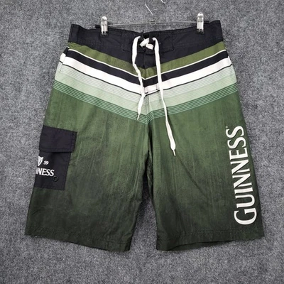 Pantalones Cortos de Natación Guinness Hombres M Medianos Verde Boardshort Carga Rayas Cordón Foto 1 de 4