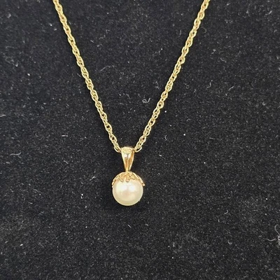 14K Gold-Filled Freshwater Pearl Pendant W/ Gold-Filled Rope Chain Necklace - Image 1 of 4