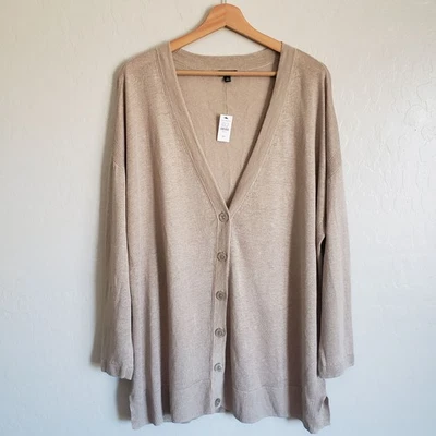 Cárdigan largo Talbots 100 % lino cuello en V botón delantero tostado talla para mujer 2X Plus NUEVO Foto 1 de 4
