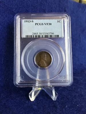 1913-S Lincoln Cent 1c Wheat Penny *PCGS VF30 Very Fine* - Image 1 of 4