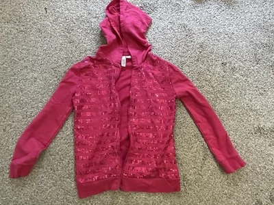 Girls Large 10-12 Route 66 Pink Sequins Hooded Zip-Up Sweatshirt - Image 1 of 3