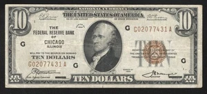⭐⭐ 1929 $10 CHICAGO FRBN FEDERAL RESERVE BANK NOTE Fr 1860-G 77431 - Picture 1 of 2