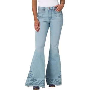 Jeans Wrangler ricamati Greta retrò tromba svasati denim western boho taglia 30 - Foto 1 di 9