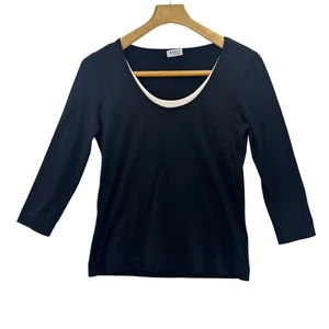 AKRIS PUNTO Negro Cuello Redondo Manga 3/4 Top Capas Pieza Para Mujer Talla US 8 - Imagen 1 de 11