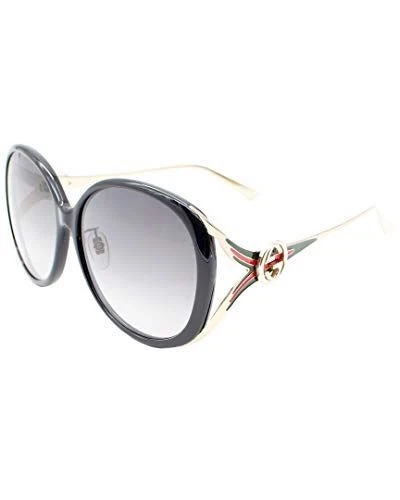 Gucci GG0226SK Designer Sunglasses in Black/Gold/Gray Gradient 60mm Women's Oval - Image 1 of 1