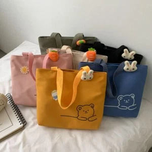 Large Capacity Tote Bag Cute Bear Canvas Bag Casual Shopper Bags Student - Picture 1 of 17