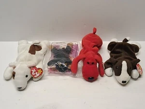 TY Beanie Babies Lotto di 4 Cani Butch Bruno Rover Doby Peluche Giocattolo - Foto 1 di 24