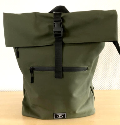 Roll-Top Rucksack olivgrün wasserabweisend glatte Oberfläche, Freizeit 45x41x13 - Bild 1 von 3