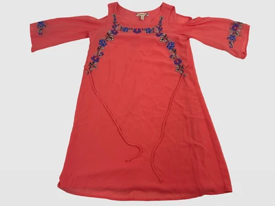 Speechless Orange Embroidered Floral Line Cold Shoulder Keyhole Dress - Size 16 - Image 1 of 4