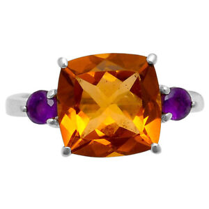 Natural Citrine & Amethyst 925 Sterling Silver Ring s.6 Jewelry