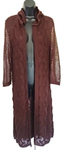 LAUREN MICHELLE sz XL Brown Knit LS Hooded Open-Weave Sweater a27 w19 h27 shh 45 - Picture 1 of 7