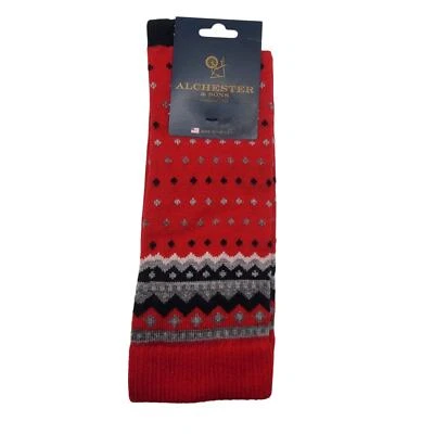 Красный Fair Isle мериносовой шерсти носки Sz 10-13 Alchester теллурид черный Crew платье - Изображение 1 из 4