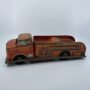 Vintage Louis Marx & Co Toy Firetruck Fire Engine Friction Motor Pressed Metal - Picture 1 of 12