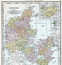 1916 Denmark Map Iceland Zeeland Copenhagen Maribo Faroe Islands Skanderborg