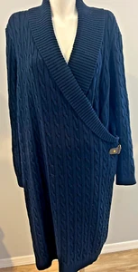 Ralph Lauren Women 3X Navy Blue Cable Knit Sweater Dress Buckle Trim New NWT - Picture 1 of 10