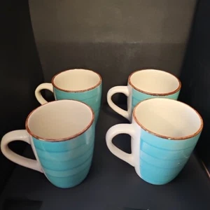 Royal Norfolk Coffee Cup Mug Teal Turquoise Set Four Greenbriar International - Picture 1 of 16