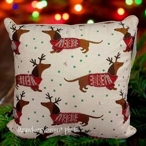Dackel Hund Doxie Weihnachten Perlen dekorativer Akzent Überwurf Kissen 12x12 Zoll - Bild 1 von 11