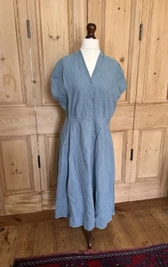 Seasalt Cornwall Herring Sky Grey Blue Linen Midi Shirt Dress Pockets UK 14 - Picture 1 of 8