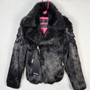 NWT~$1175~DSQUARED2~10/12Y~BLACK REAL FUR GENUINE LEATHER MOTO BIKER COAT JACKET - Picture 1 of 18