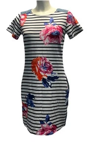 Joules Floral Stripe T Shirt/Denim Dress With Pockets Size 10 BNWT. RRP £39.95 - Picture 1 of 15