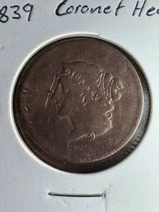 1839 US CORONET HEAD LARGE CENT - Picture 1 of 3