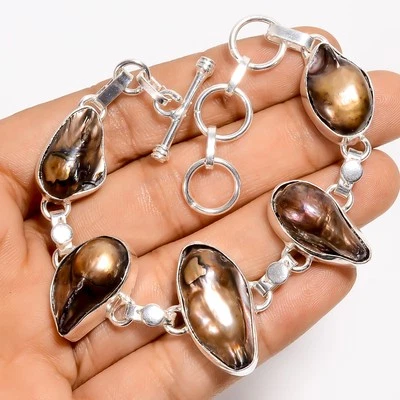 Natural Biwa Pearl Gemstone Fashion Jewelry 925 Silver Bracelet 6-8" ARB-1420 - Image 1 of 3