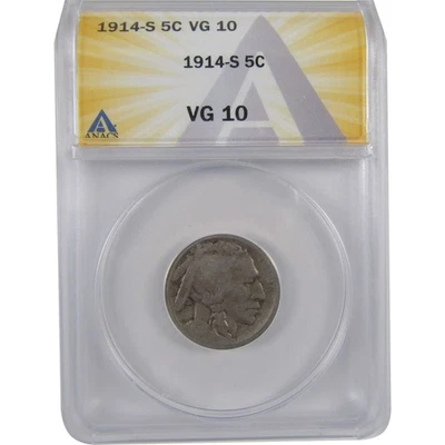1914 S Indian Head Buffalo Nickel VG 10 ANACS 5c Coin SKU:I18422 - Image 1 of 4
