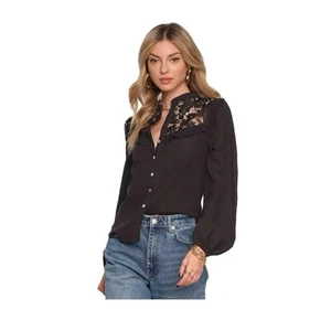 Camicetta manica lunga in pizzo nero con etichette REVOLVE Heartloom The Knit Top taglia media - Foto 1 di 10