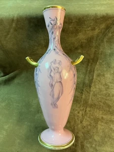 Viktorianische handverzierte Porzellan rosa große Vase mit Bild und Blättern Goldrand - Bild 1 von 12
