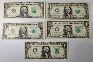5pcs 1988 $1 Federal Reserve Notes Crisp - BKAL - Picture 1 of 7