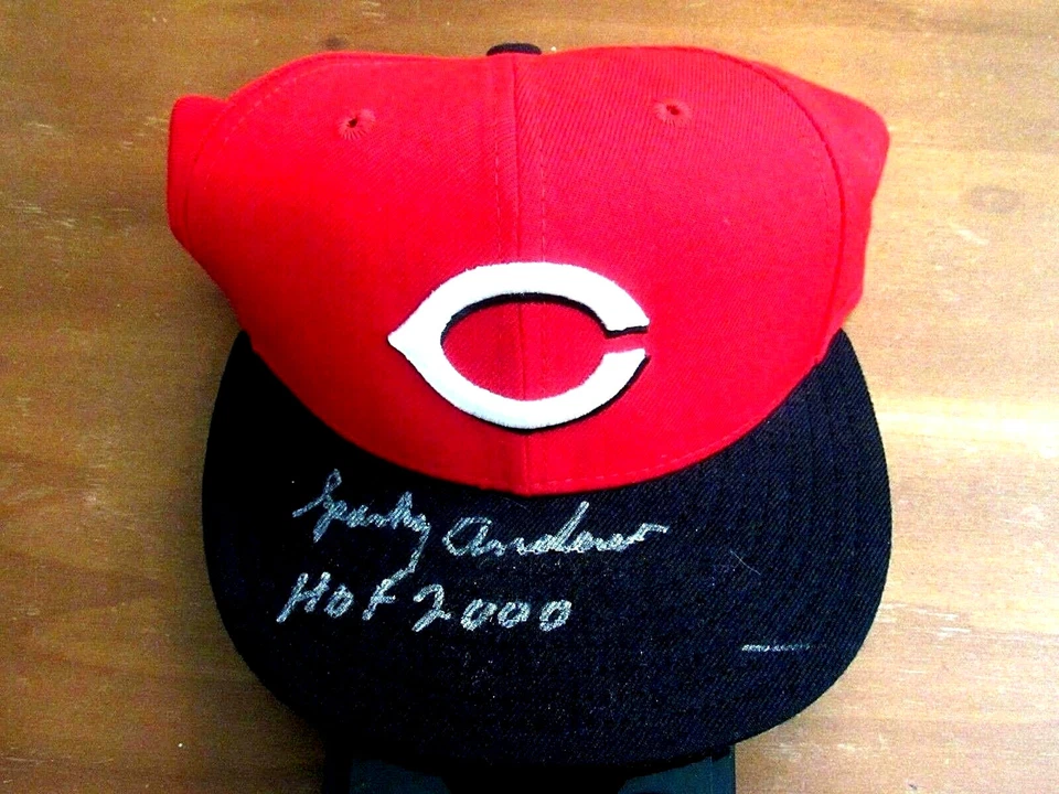 SPARKY ANDERSON HOF 2000 WSC REDS MGR SIGNED AUTO NEW ERA CAP HAT JSA BEAUTY - Image 1 of 3