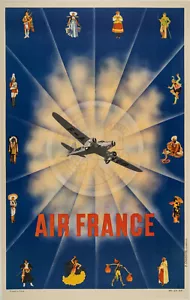 Affiche originale Air France, flamenco, kimono, cornemuse, Dewoitine, Tyrol, 1935 - Photo 1/6