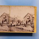 Stratford 3D Stereoview C1870 Real Photo Shakespeares House Crinoline Lady Warks