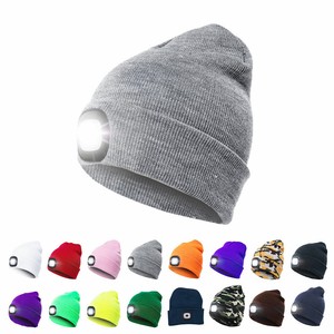 4LED Knit Hat USB Rechargeable Hands Free Flashlight Cap for Climbing Fishing #