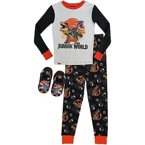 LEGO Jurassic World Boys 2 Piece Cotton Pajamas with Slippers Size 4. 6, 8, 10 - Picture 1 of 5