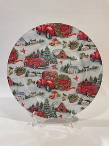 Handmade Glass Decoupage Plate 10.5" Diameter Christmas Trees NEW - Picture 1 of 4